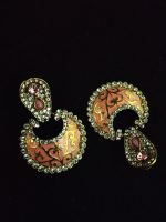 La Trendz Pink Enamel Engraved Design AD Dangle Earring for Women - Image 2