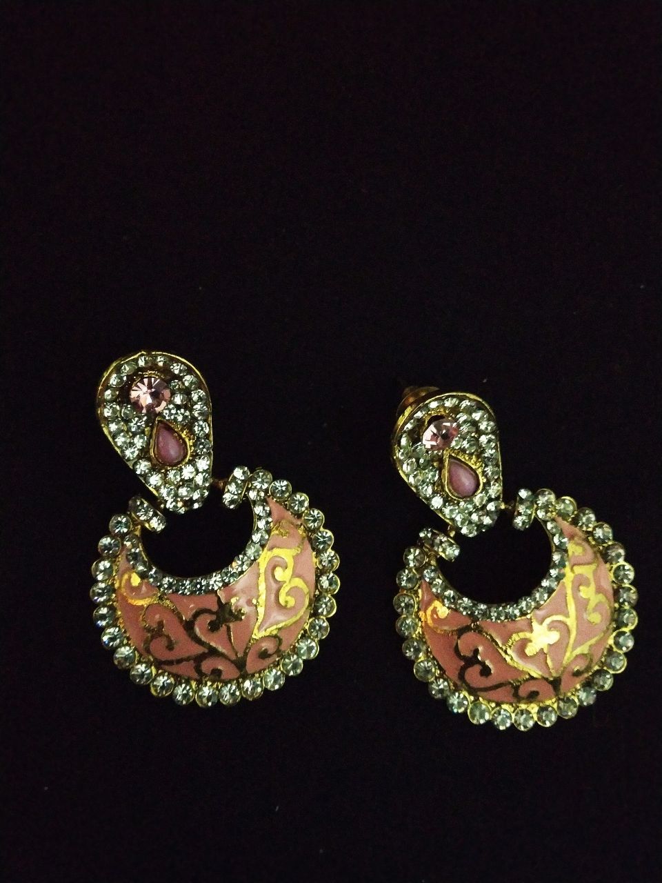 ER-1087-15 La Trendz Pink Enamel Engraved Design AD Dangle Earring for Women - Image 1