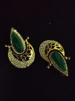 La Trendz Green Pan Stone Gold Plated Earring For Women - Image 2