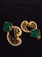La Trendz Green Square Stone Gold Plated Earring For Women - Image 2