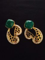 La Trendz Green Square Stone Gold Plated Earring For Women
