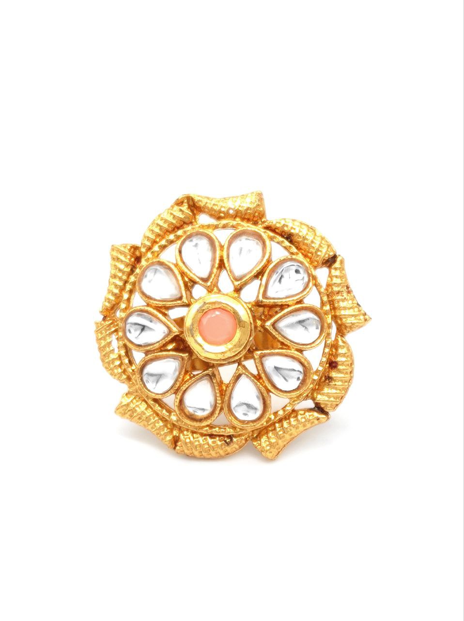 Flower with mesh design ruby stone circular openable ring – Odara Jewellery