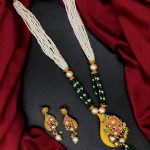 La Trendz Green Multistrand Beaded Kundan Gold Plated Necklace & Earring Set For Women