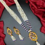 La Trendz 18k Gold Plated Traditional Blue Multistrand Pearl Kundan Studded Necklace Jewellery Set For Women