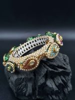 La Trendz Openable Keri Shape Kundan Enamel Gold Polish Bangles For Women