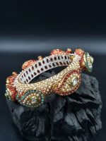 La Trendz Openable Keri Shape Kundan Enamel Gold Polish Bangles For Women - Image 2