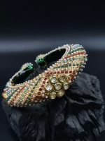 La Trendz Openable Flower Shape Kundan Enamel Gold Polish Bangles For Women