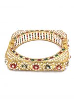 La Trendz Openable Square Shape Pearl Gold Polish Bangles For Women - Image 2