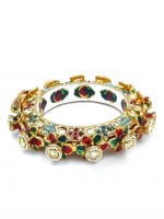 La Trendz Openable Flower Shape Pearl Kundan Gold Polish Bangles For Women - Image 3