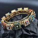 La Trendz Openable Square Designer Pearl Kundan Gold Polish Bangles For Women