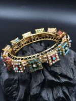 La Trendz Openable Square Designer Pearl Kundan Gold Polish Bangles For Women