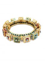 La Trendz Openable Square Designer Pearl Kundan Gold Polish Bangles For Women - Image 3