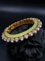La Trendz Openable Meenakari Mint Enamel Gold Polish Bangles For Women