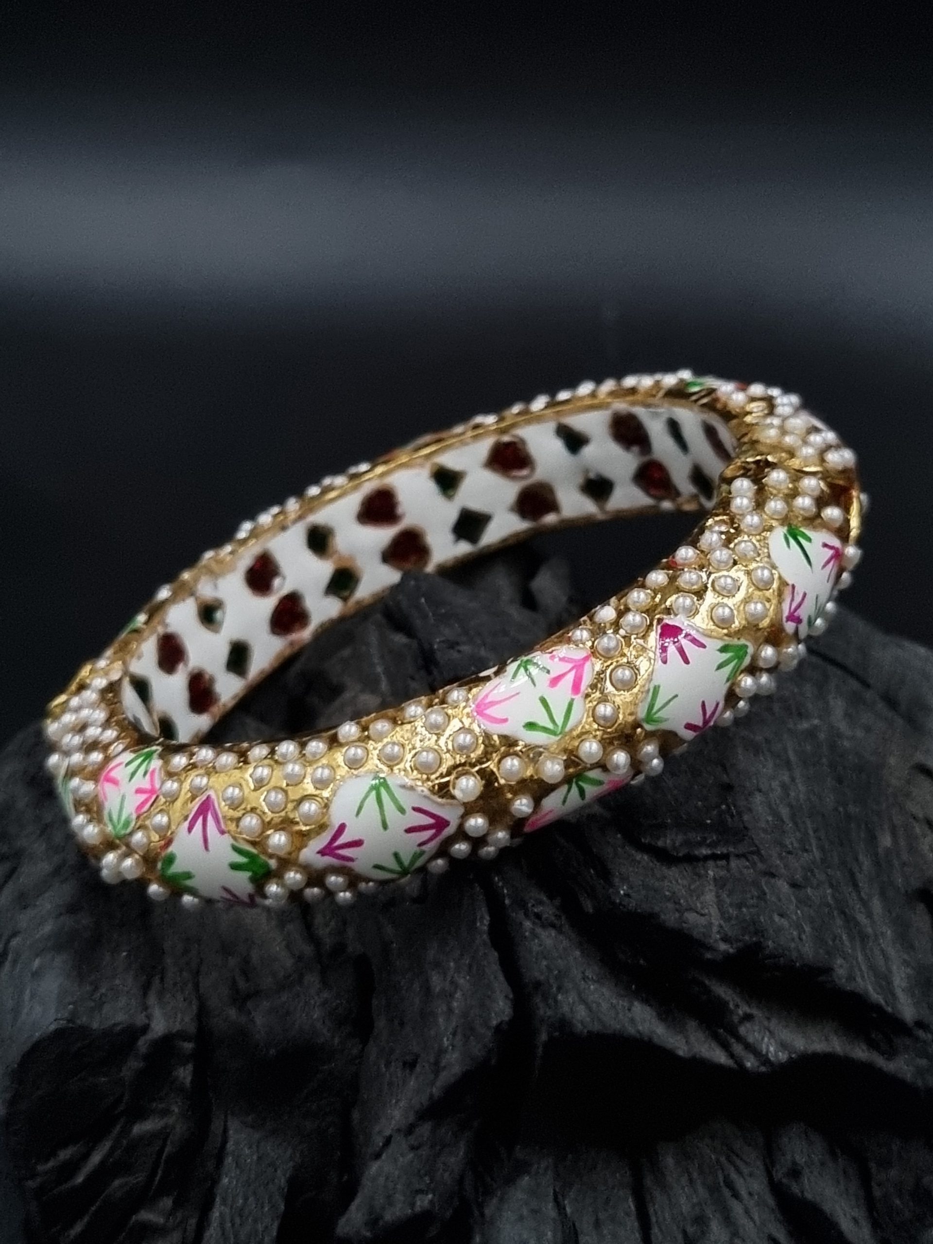 BG_LD462_W_495 La Trendz Openable Handmade Enamel Handmade Gold Polish Bangles For Women - Image 1