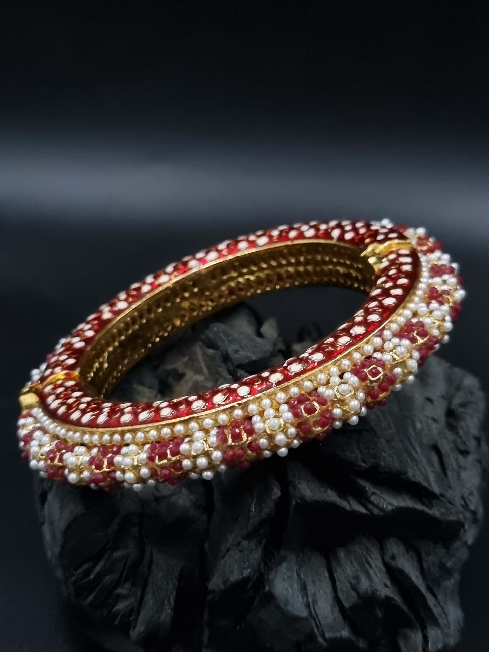 BG_LD466_R_495 La Trendz Openable Fancy Party Wear Meenakari Gold Polish Bangles For Women - Image 1