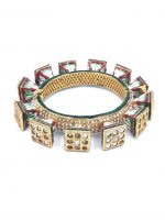 La Trendz Openable Square Kundan With Polki Gold Polish Bangles For Women - Image 2