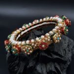 La Trendz Multicolored Gold Tone Kundan Bangle with Pearls For Women