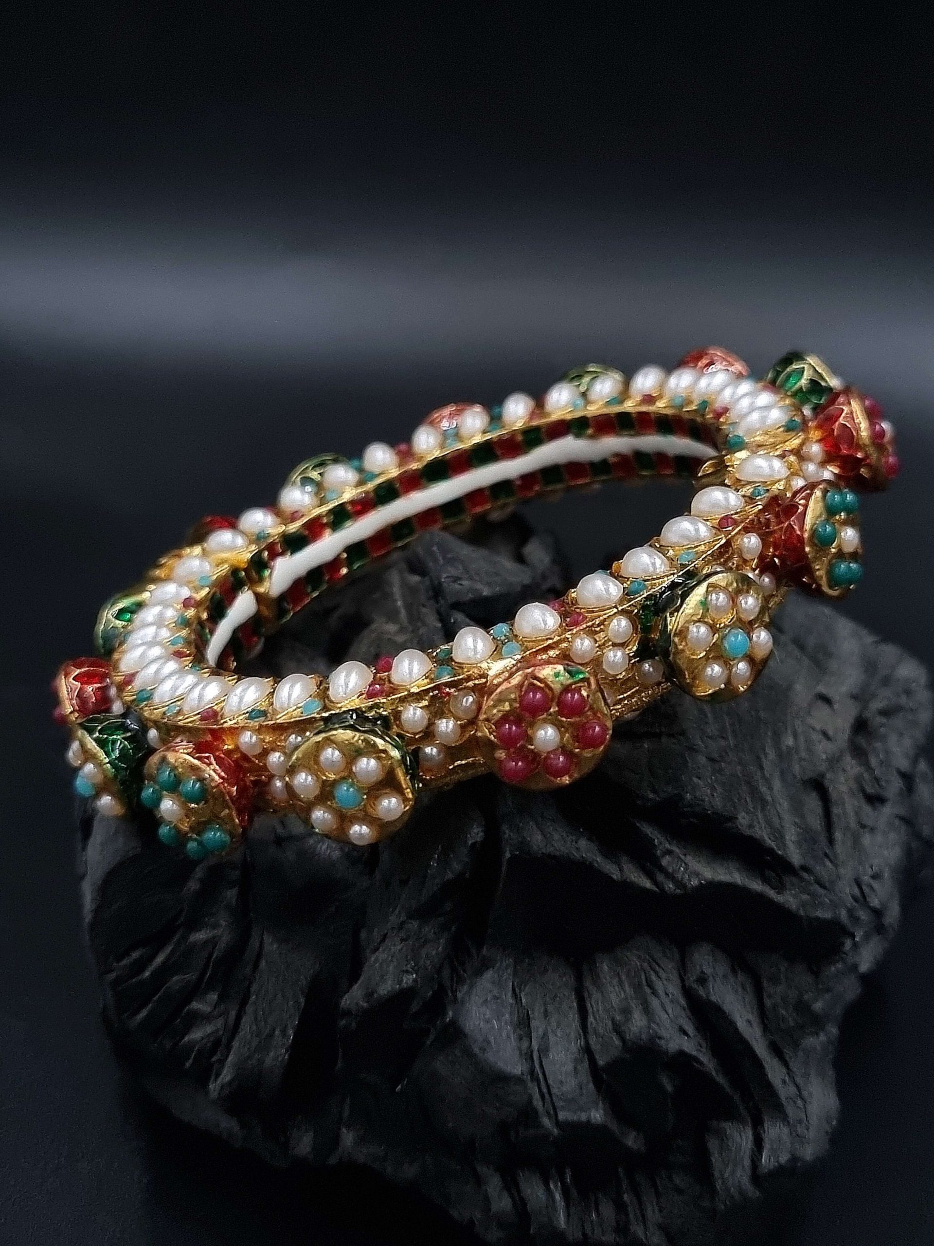 BG_LD478_MLT_595 La Trendz Multicolored Gold Tone Kundan Bangle with Pearls For Women - Image 1