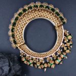 La Trendz Gold Polki Bangles with Emerald and Pearls With Drops For Women