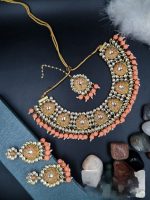 La Trendz Drop Shape Kundan Matte Polish Necklace Set For Women