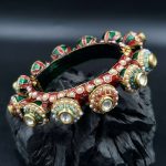 La Trendz Multicolored Gold Tone Kundan Bangle with Pearls For Women