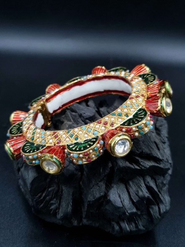 La Trendz Openable Round Shape Kundan Multi Color Kada Bangles For Women