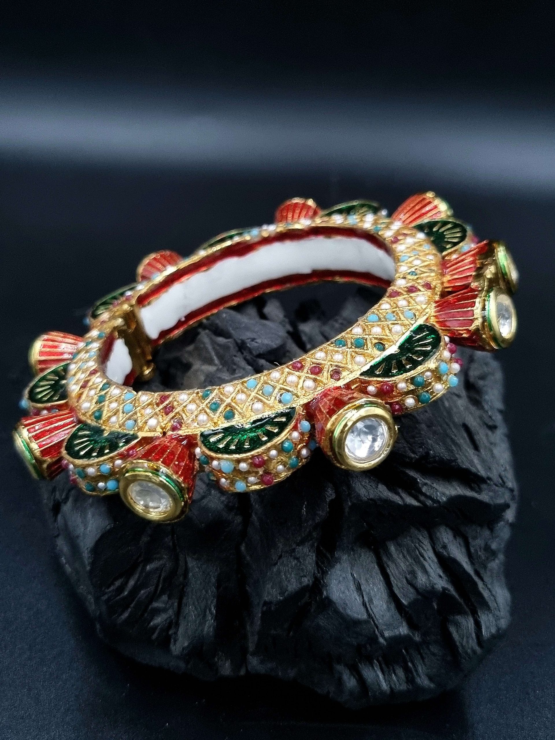 BG_LD502_RG_660 La Trendz Openable Round Shape Kundan Multi Color Kada Bangles For Women - Image 1