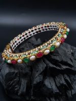 La Trendz Oval Polki Shape Openable Elegant Multi Color Kada Bangles For Women - Image 3