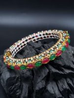 La Trendz Oval Polki Shape Openable Elegant Multi Color Kada Bangles For Women - Image 4