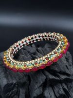 La Trendz Oval Polki Shape Openable Elegant Multi Color Kada Bangles For Women - Image 2