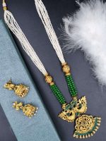 La Trendz Matte Gold South Indian Beaded Mala Pendent Set Jewelry - Image 7