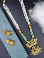 La Trendz Matte Gold South Indian Beaded Mala Pendent Set Jewelry - Image 6