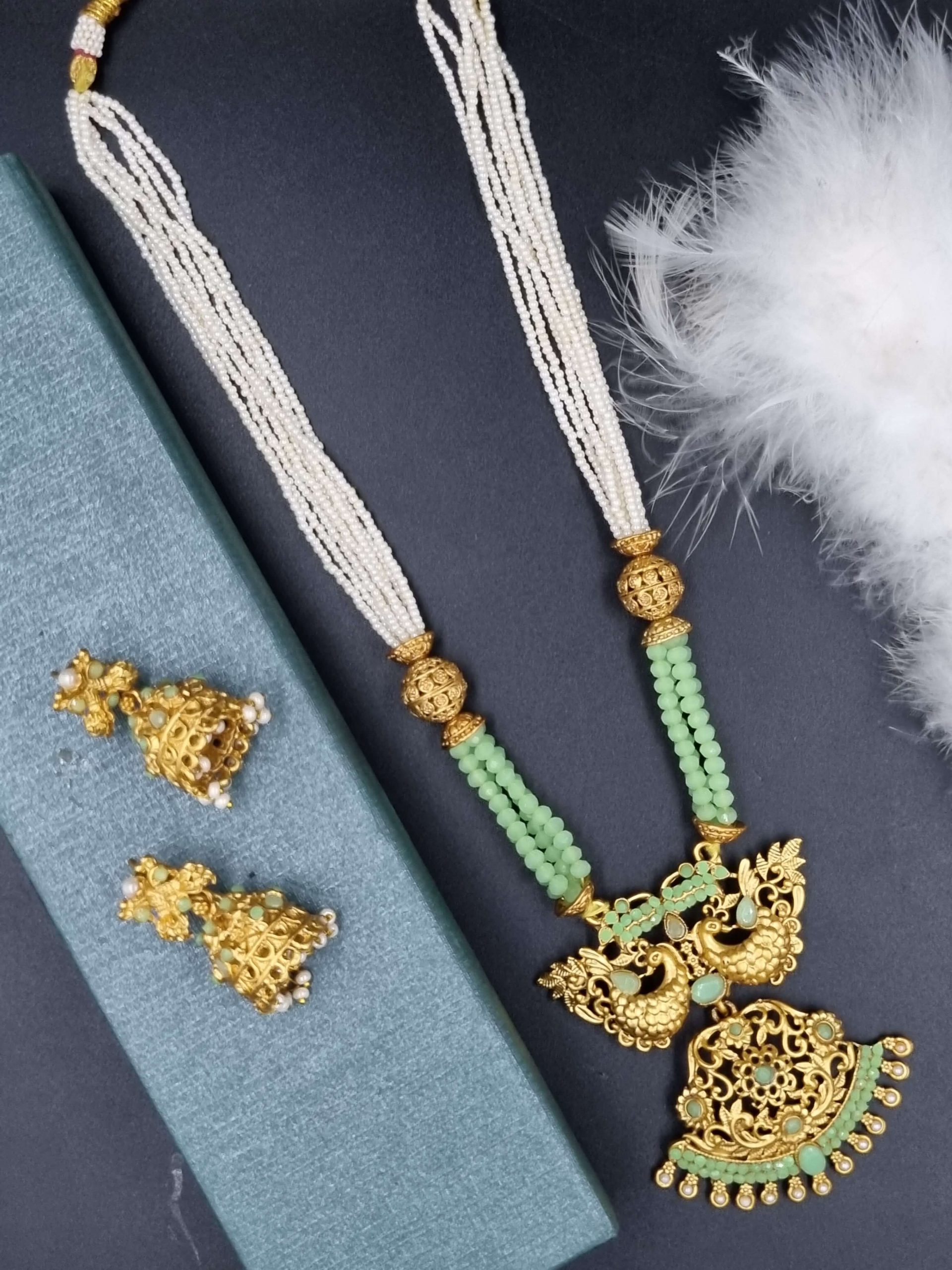 NS_1744_MT_295 La Trendz Matte Gold South Indian Beaded Mala Pendent Set Jewelry - Image 6