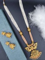 La Trendz Matte Gold South Indian Beaded Mala Pendent Set Jewelry - Image 4