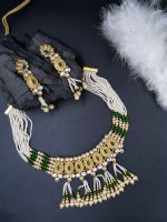 La Trendz Ruby Green Beads Bridal Collection Choker Layered Necklaces Jewellery Set - Image 7