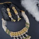 La Trendz Ruby Green Beads Bridal Collection Choker Layered Necklaces Jewellery Set