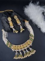 La Trendz Ruby Green Beads Bridal Collection Choker Layered Necklaces Jewellery Set