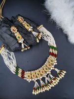 La Trendz Ruby Green Beads Bridal Collection Choker Layered Necklaces Jewellery Set - Image 2