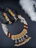 La Trendz Ruby Green Beads Bridal Collection Choker Layered Necklaces Jewellery Set - Image 3