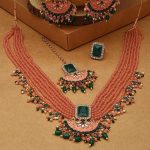 La Trendz Peach Gold Plated Meenakari Designer Necklace Set For Women