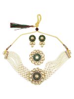 La Trendz Gold Plated Green Meenakari Designer Pearl Beaded Necklace Set For Women - Image 2