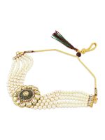 La Trendz Gold Plated Green Meenakari Designer Pearl Beaded Necklace Set For Women - Image 3