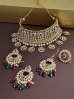 La Trendz Ethnic Kundan Choker Necklace Set With Maang Tikka For Women