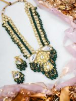 La Trendz Bridal Long Kundan Stones & Beads Necklace With Earring - Image 3