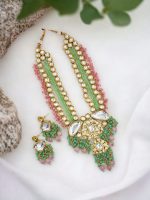 La Trendz Bridal Long Kundan Stones & Beads Necklace With Earring