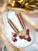 La Trendz Bridal Long Kundan Stones & Beads Necklace With Earring - Image 2