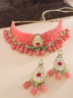 La Trendz Ethnic Festive Kundan & Pink Beads Choker Necklace Set