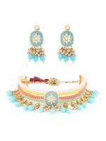 La Trendz Blue Enamel Kundan Pendent & Beads Necklace Set - Image 2