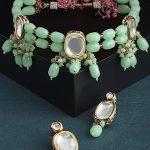 La Trendz Mint Multistrand Kundan Stones & Beads Choker Necklace Earring