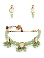 La Trendz Mint Multistrand Kundan Stones & Beads Choker Necklace Earring - Image 2